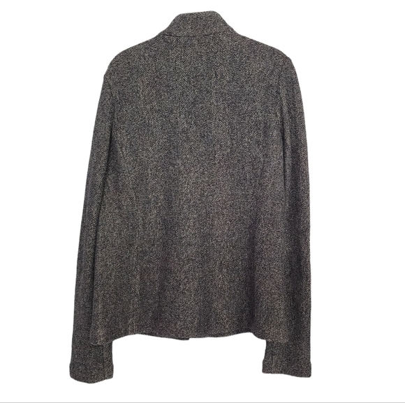 Eileen Fisher Blazer Jacket Wool Cotton Knit Herringbone Band Collar Gray M - Picture 2 of 7